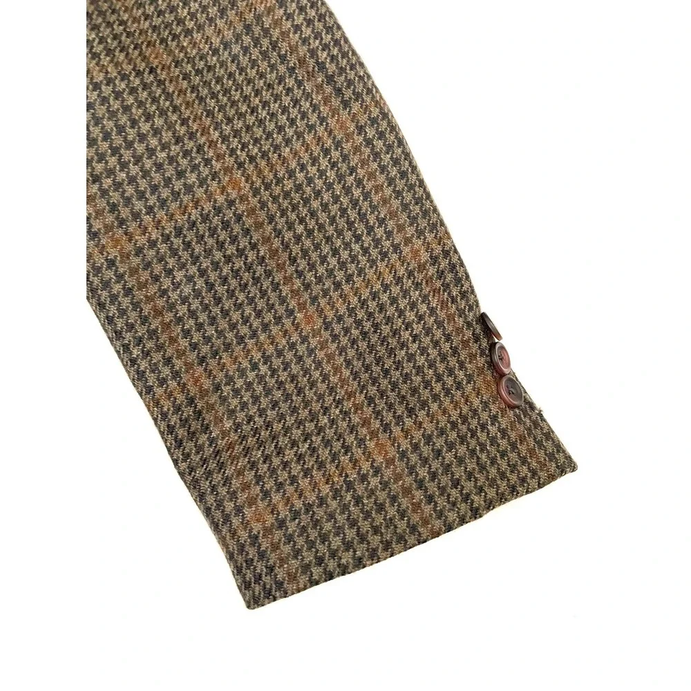 Vintage Polo University Club Houndstooth Pure Wool Men's Blazer 38L Brown Lined